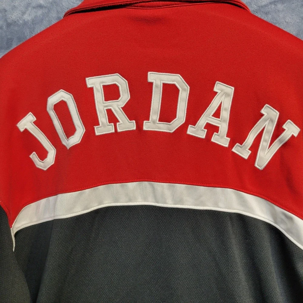 Jordan Track Jacket Full Zip Red Black Athletic Warm Up Coat Spellout Mens Large